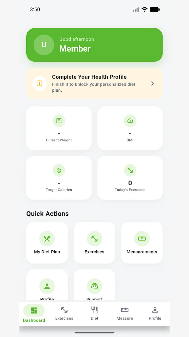 Guru Fitness Club app — Member Dashboard