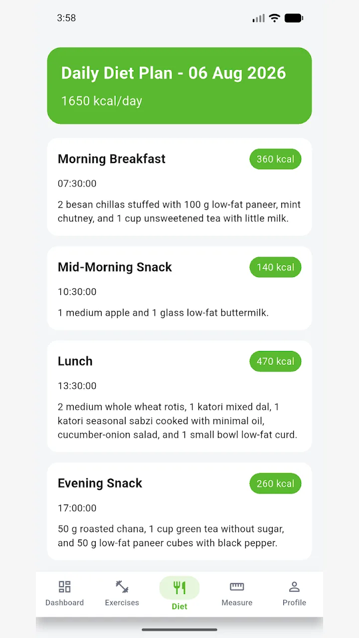 Guru Fitness Club app — Daily Diet Plan